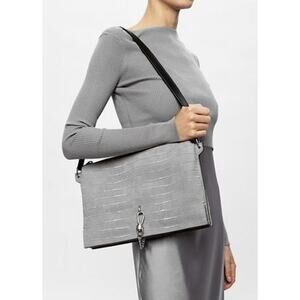 AllSaints Sheringham Croc-Embossed Leather Shoulder Bag Gray